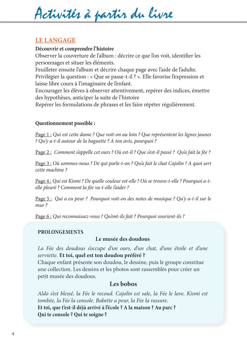 Aperçu de la page d’introduction du fichier d’activités