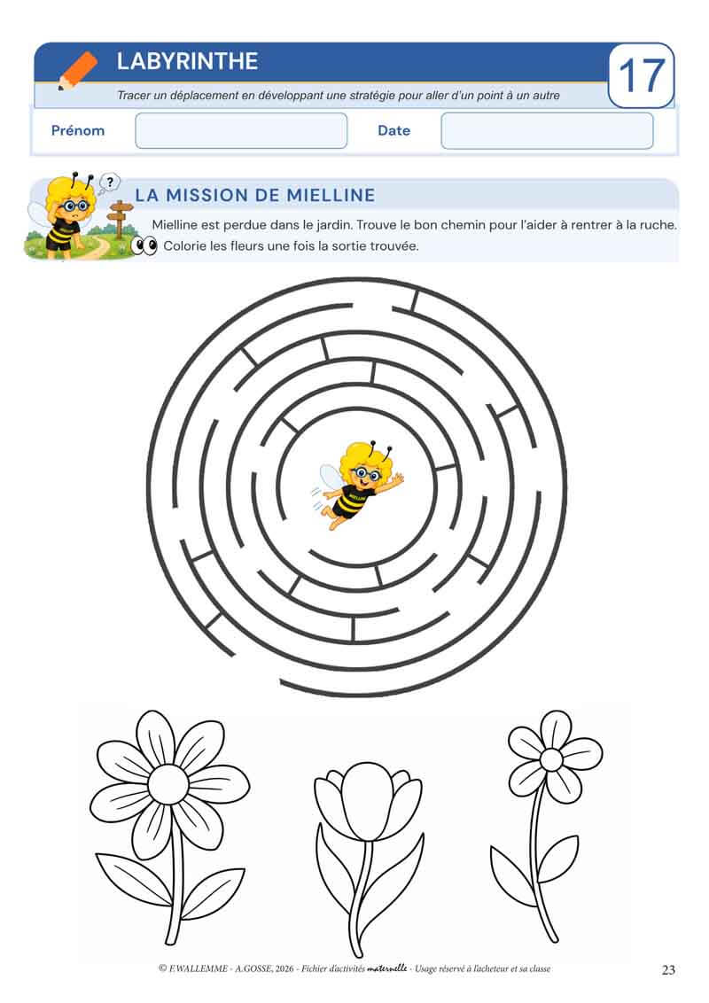 Exemple de fiche activité maternelle abeilles