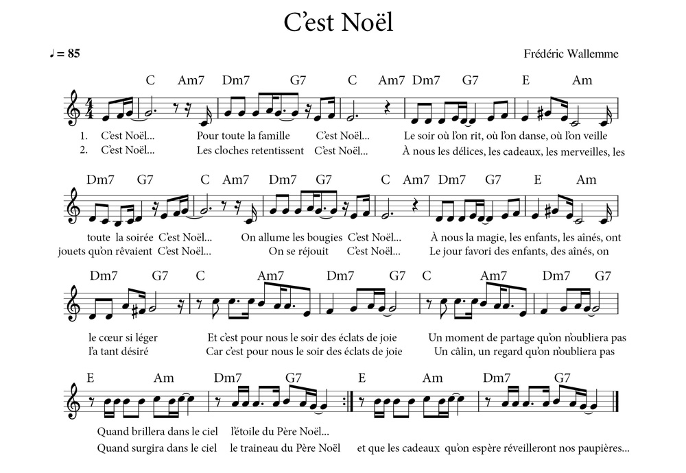 Partition d'une chanson du spectacle Enquête chez le Père Noël figurant dans le livre