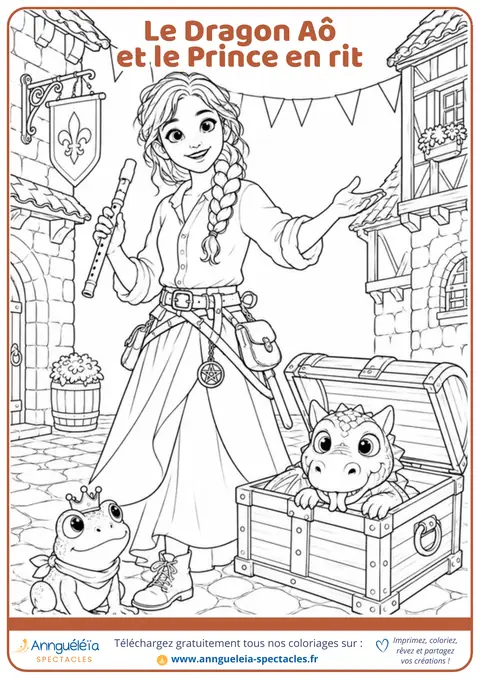 Aperçu du coloriage Le dragon Aô et le Prince en rit