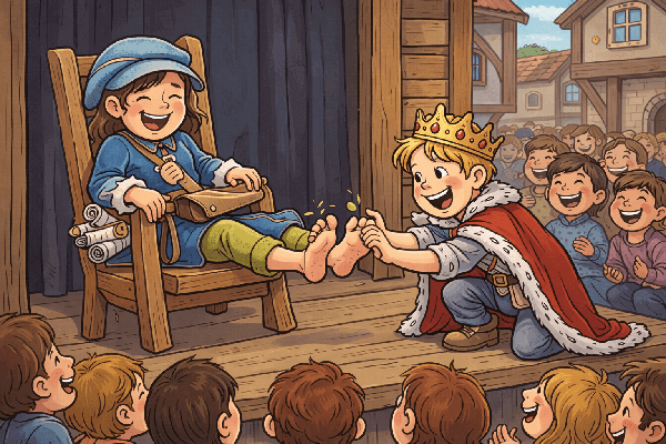 Un enfant monte sur scène et se déguise en Père Noël