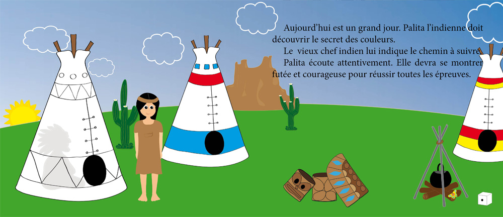 Page du livre Palita montrant la tribu des Matuvu – Conte éducatif pour maternelle sur la découverte des couleurs