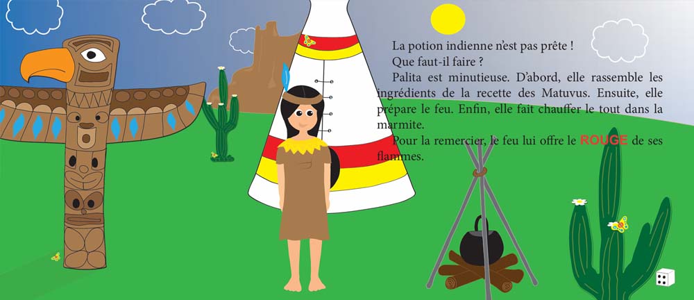 Page du livre Palita illustrant le rouge du feu – Découverte ludique et sensorielle des couleurs pour enfants